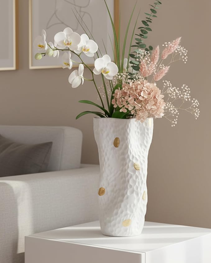 Ceramic Vases for Home Decor, 9.9 Inch Organic Nature Twisted Shape, OOSTONEE Gold Modern Wabi Sabi Unique Flower Vase for Home, Living Room, Bedroom, Dining Table, Centerpiece Decor