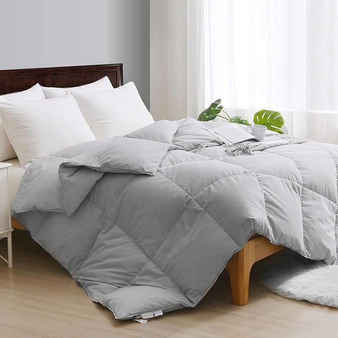 APSMILE Queen Size Feather Down Fiber Comforter - Ultra Soft All Seasons Cotton Duvet Insert Medium Warm Quilted Bed Comforter with Corner Tabs (90x90, Cloud Grey)
