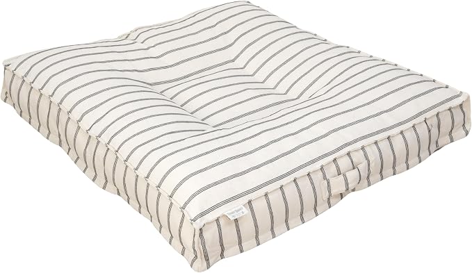Harry Barker Striped Pillow Dog Bed, Luxury Washable Pet Bed with Recycled Fill, Soft Square Cushion Bed for Medium Dogs & Cats, Cream & Black