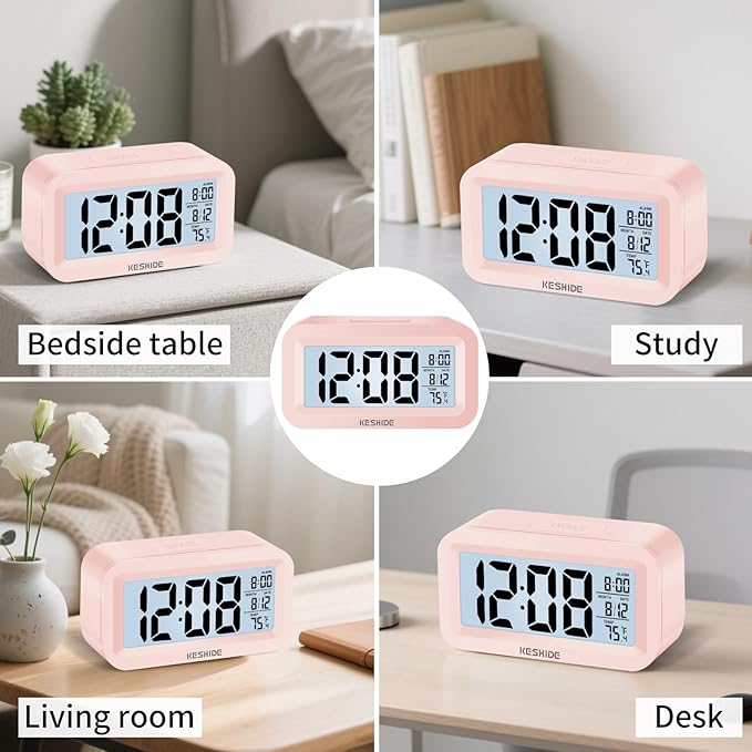 Travel Digital Alarm Clock,Battery Operated with Backlight, Indoor Temperature, Desk Small Clock,Snooze Model,12/24H Display for Bedrooms Heavy Sleepers Kids Travel Bathroom