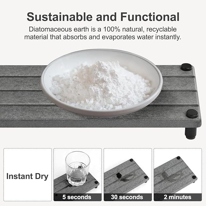 Drying Stone Tray, 11" x 4.3" Instant Dry Sink for Bathroom & Kitchen Counter, Water Absorbing Stone Tray for Sink, Diatomite Absorbent Coasters, Dish Soap Dispenser Sponge Holder