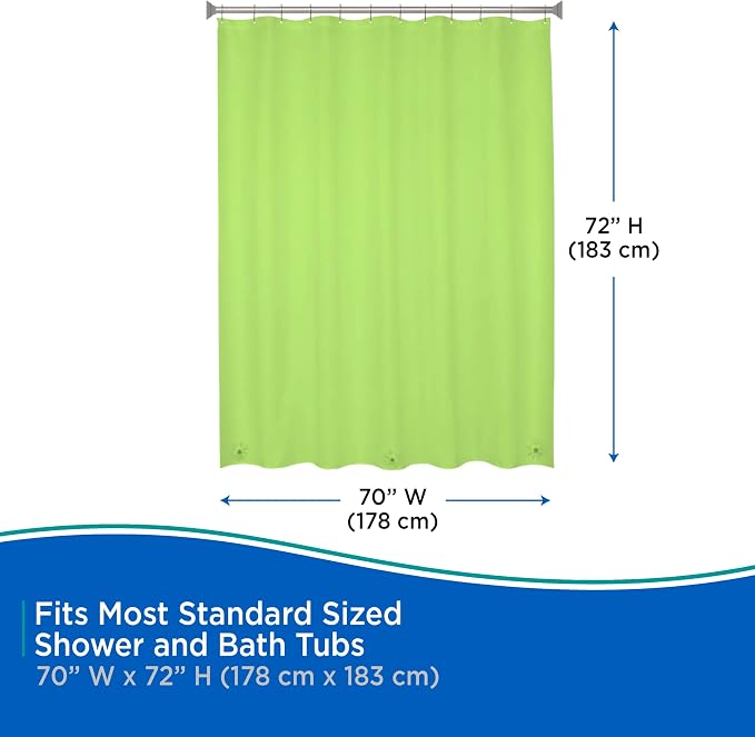 Kenney KN61703 Medium Weight 5 Gauge Waterproof PEVA Shower Curtain Liner with Durable Eyelet Hang Holes, Weighted Magnetic Hem, and 12 Piece Beaded Roller Ring Set for Bathroom, 70" W x 72" H, Green