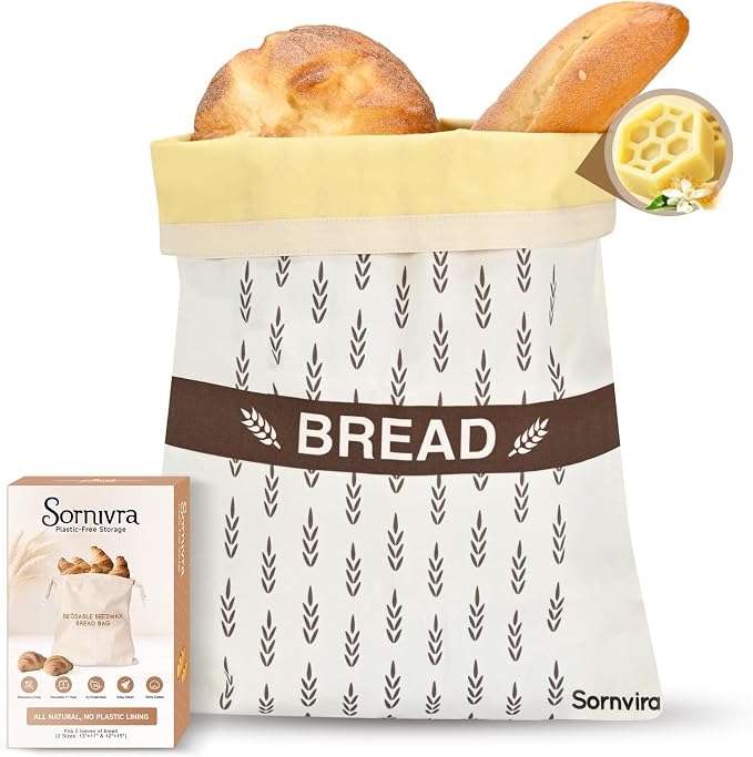 Reusable Beeswax Bread Bags for Sourdough & Homemade Bread, 2 Pack XL Cotton Storage Bag to Keep Loaves Fresh Longer, Freezer Safe & Eco-Friendly