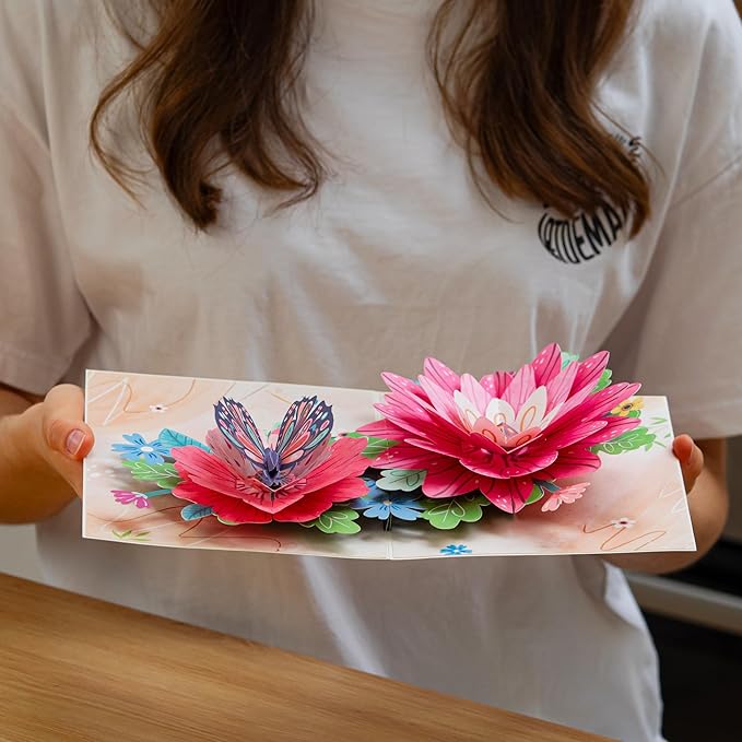 Frndly by Paper Love 3D Bloom and Butterfly Pop Up Card, Gift for Birthday, Wedding, Anniversary, Thank You, Get Well, Valentine’s Day, Mother’s Day & All Occasions, 100% Recycled & Eco-Friendly, 8" x 6" Cover, Includes Envelope and Note Tag