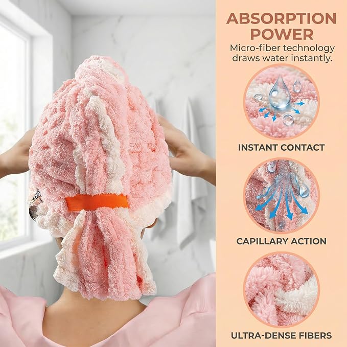 Hair Towel Wrap for Women, High Absorbency Hair Drying Towel Wrap,1Packs Soft Polyester Hair Wrap Towels for Women Accessories, Lightweight Hair Wrap for Curly, Long, Thick Hair (Pink)
