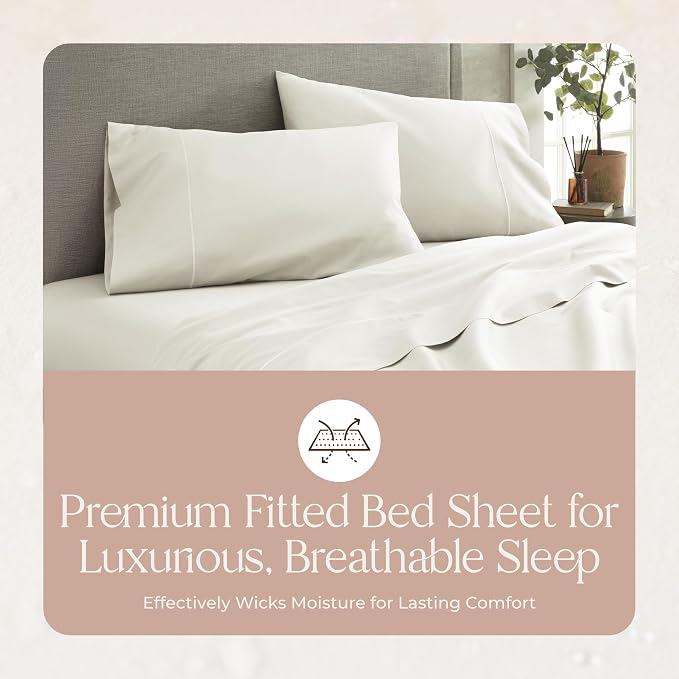 Organic Full Fitted Sheet Only Deep Pocket - 100% Organic Cotton Sheets with Soft Breathable 500 Thread Count Sateen Weave GOTS & Fairtrade Certified - Fitted Bed Sheets Only (Natural, Full)