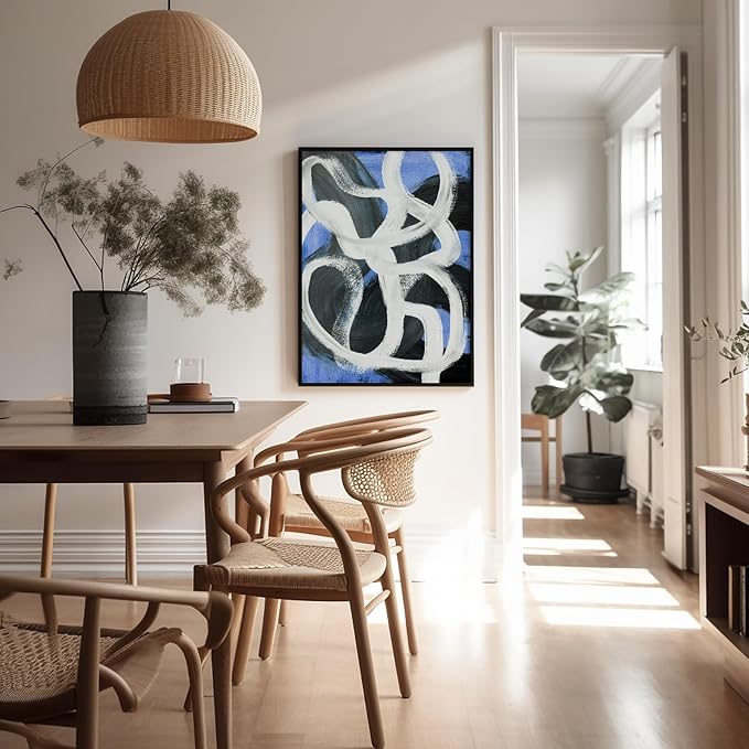 Monem Art Bold Blue Brushstroke Abstract Print - Modern Textured Line Art Poster - Wall Decor for Living Room, Bedroom or Office - 12x16 Unframed Wall Art by Mareike Bohmer