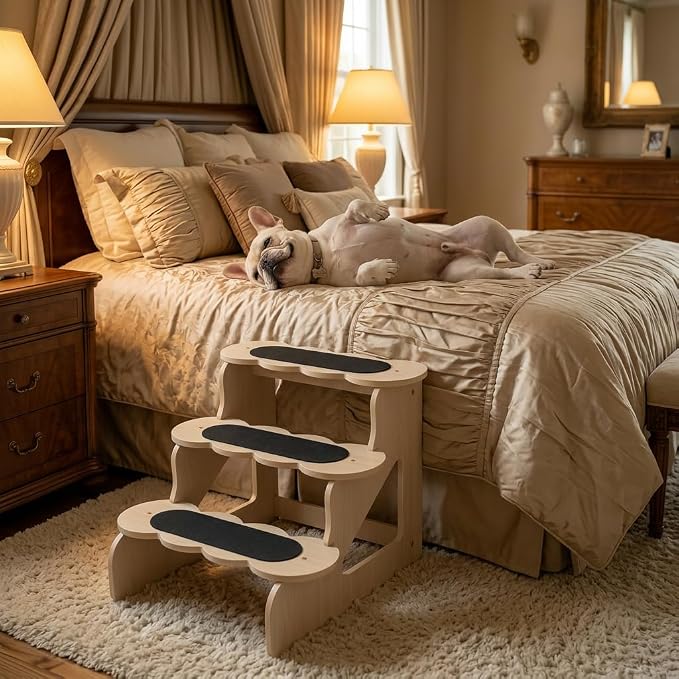 Wood Dog Stairs for Bed | Trainer-Recommended Wood Ramp Steps – Sturdy Support for Small & Senior Dogs