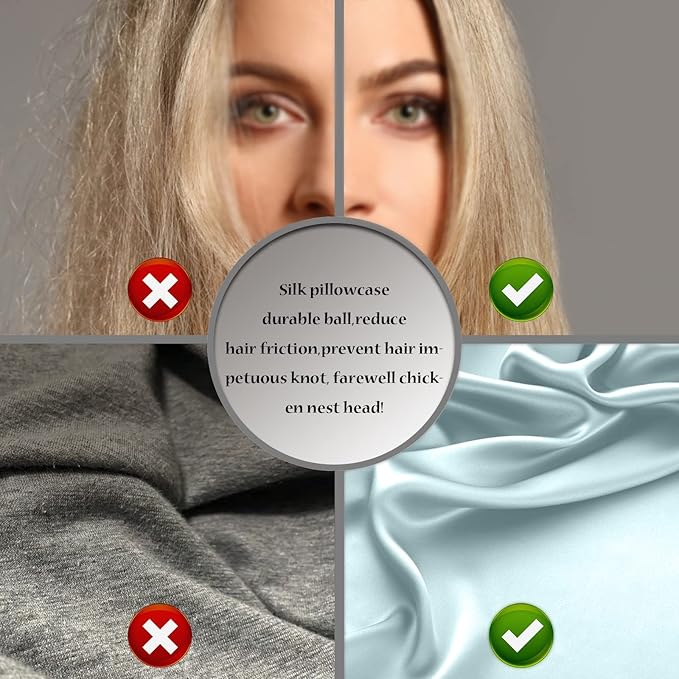 Silk Pillow Cases 2 Pack,Soft Breathable and Sliky Standard Size Pillow Cases Set of 2,Natural Mulberry Silk Pillowcase Set of 2 for Hair and Skin with Hidden Zipper (Blue Haze,20"X 26",2pcs)