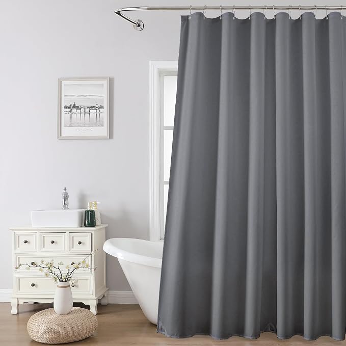 1 Pack Water-Repellent Fabric Shower Curtain Liner - Hotel Quality Machine Washable, 3 Heavy-Duty Magnets with Rustproof Grommets & Weighted Hem, Standard Size 72x78in Grey