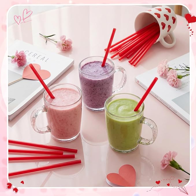 Honeydak 60 Pcs Reusable Hard Plastic Straws 9 Inch, Red PP Drinking Straws Bulk for Iced Coffee Smoothies Cocktails Lemonade, Summer Patio BBQ Pool Party Supplies