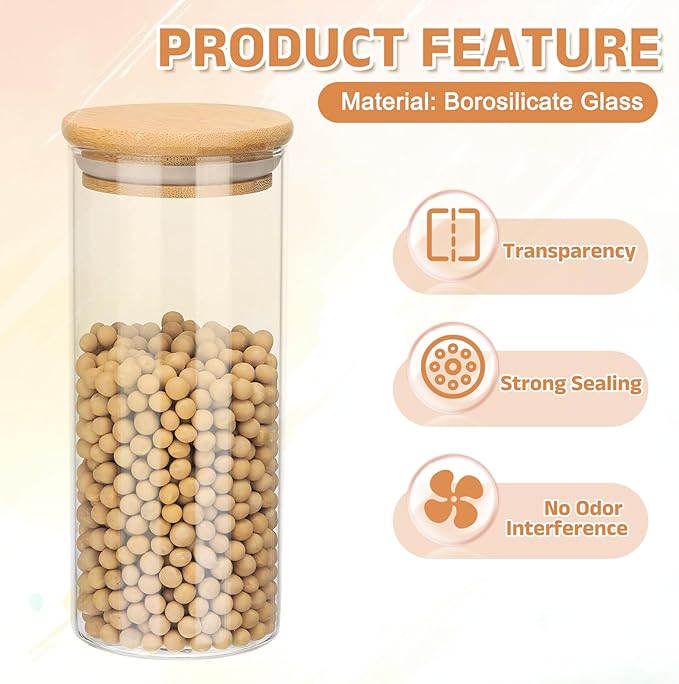 uxcell Glass Food Storage Jars 21.97oz Glass Canisters with Bamboo Airtight Wooden Lids Food Storage Container for Coffee Tea Sugar Candy Cookie Rice Flour Pasta Nuts Clear