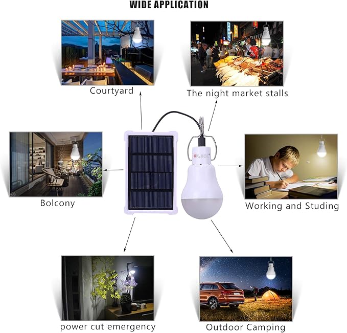 Solar Light Bulb Portable Rechargeable Solar Lamp for Indoor Outdoor Lights Emergency Fishing Camping Chicken coop Lamp Pet House Light (S1500)