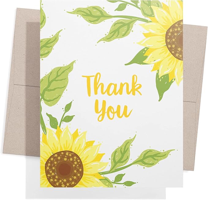Twigs Paper Thank You Card Set - 12 Assorted Greeting Cards For All Occasions - Thank You Cards with Envelopes - Appreciation Cards - Eco Friendly - Made In USA - 5.5 x 4.25 Inch Size - Sunflower