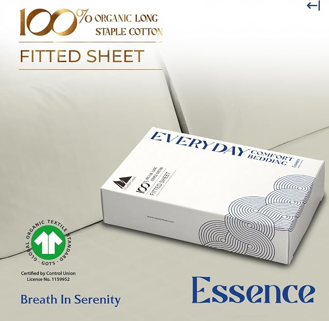 Mayfair Linen 100% Organic Cotton Percale Weave Fitted Sheet King Size, Ivory, 1 Deep Pocket King Fitted Sheet, Fits Mattress Upto 16" Crisp and Cool Bed Linen, Luxury GOTS Certified Sheets