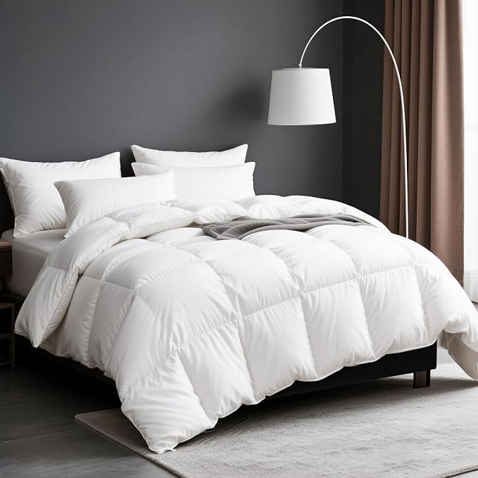 Cobnom® Luxury Organic Down Feather Comforter Oversized King, High Fill-Power Down Feather Fibers Duvet Insert with 100% Cotton Cover, Medium Warm for All-Season, Ivory White, 120x98 Inch
