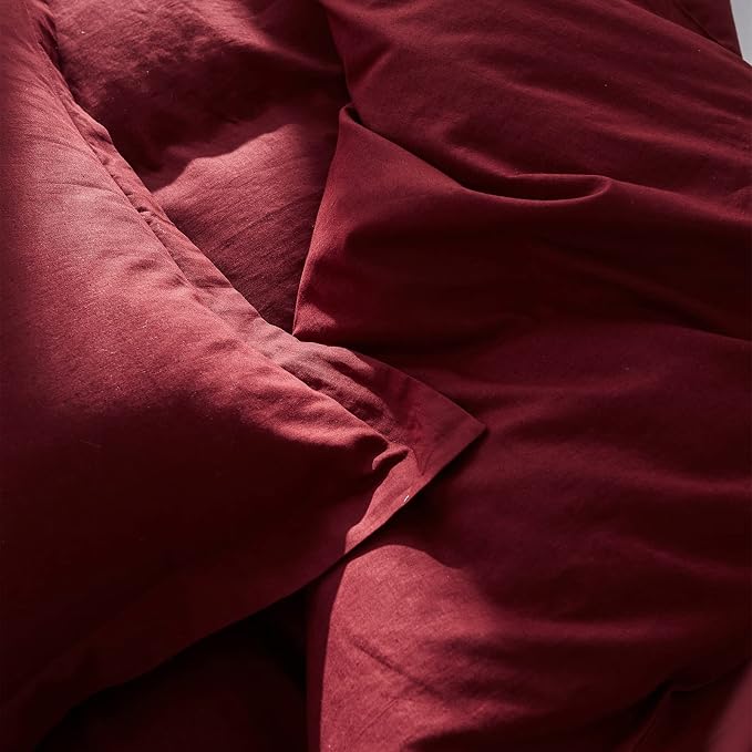Simple&Opulence French Linen Duvet Cover Set 104"x 92"- 3 Pieces (1 Comforter Cover,2 Pillowcases)-Natural Flax Cotton Blend-Solid Color Breathable Farmhouse Bedding-Burgundy, King