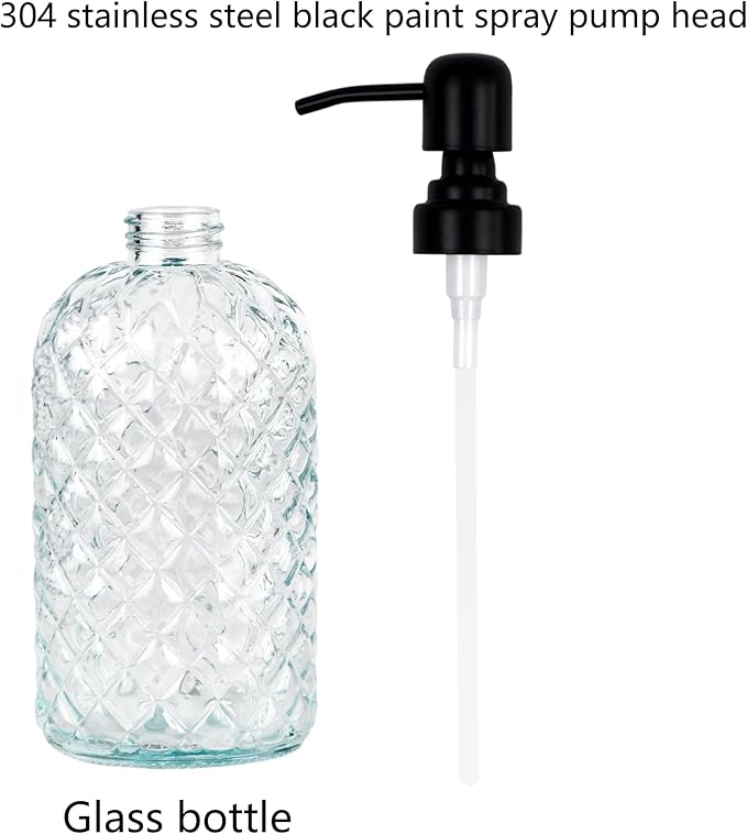 12Oz Glass Soap Dispenser with 304 Black Rustproof Stainless-Steel Pump, Refillable Glass Soap Dispenser for Kitchen, Bathroom, Farmhouse (Clear)