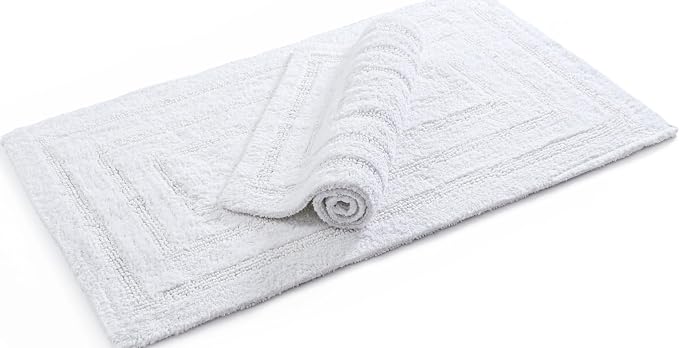Bedding Craft Bathroom Bath Mat Rug Set of 2, 17x24 + 21x34, Off White | 100% Cotton, Reversible, Absorbent, Machine Washable, Soft Mats for Tub Side