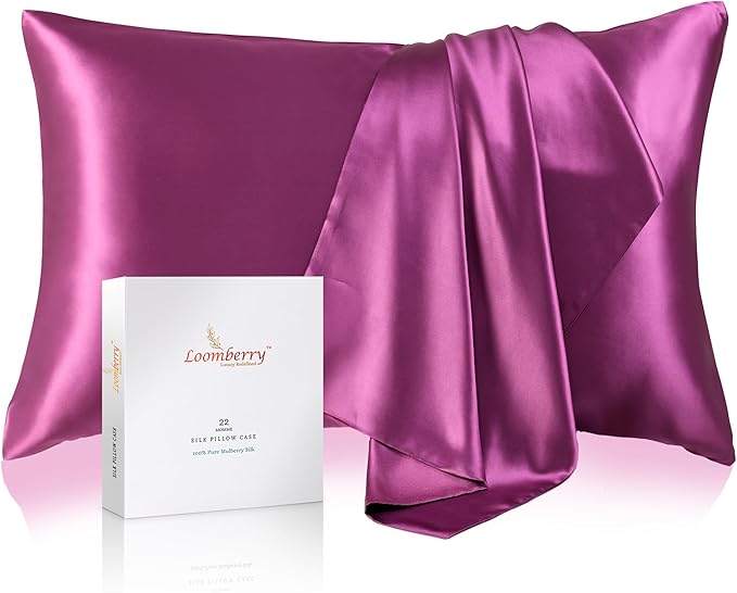 100% Pure Mulberry Silk Pillowcase for Hair and Skin, 6A Grade 22 Momme Silk Pillow Cases with Zipper, Soft Cooling Washable Both Sided Silk Pillow Cover (Crimson Purple, Queen 20''x30'')