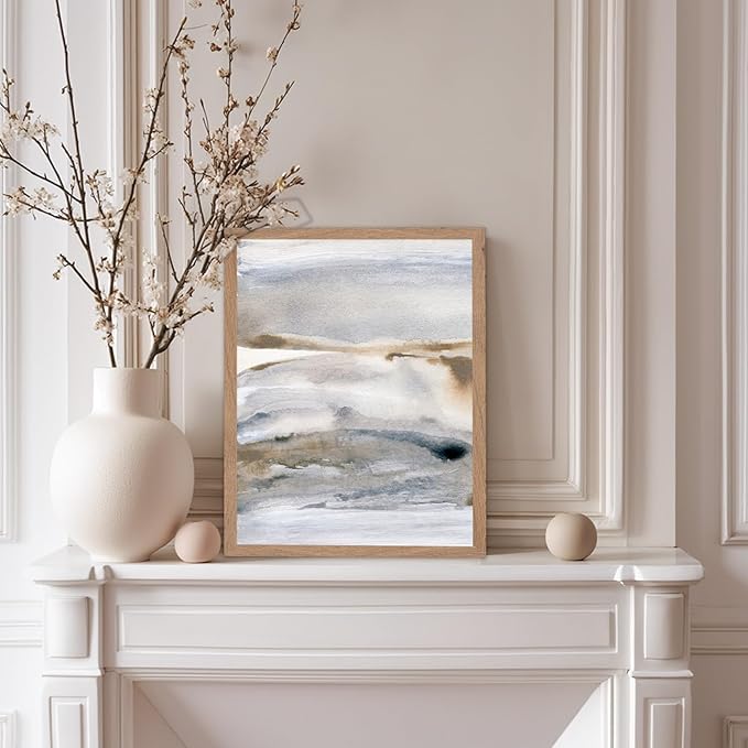 Monem Art Neutral Abstract Watercolor Landscape Wall Art - Minimalist Earth Tone Contemporary Painting Poster - Modern Calm Aesthetic Art Print - 12x16 Beige Framed Wall Art by Mareike Bohmer