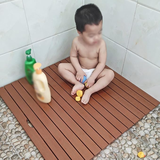 Non-Slip Bathroom Board,Wood Bath Mat for Bathroom and Doorstep,Modern Farmhouse Bathmat Decor,Bamboo Bathroom Accessories,Natural Environmental Friendly,Customizable,80x90cm/31x36in
