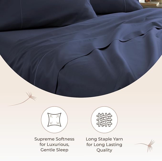 Certified Organic Queen Flat Sheet Only - 100% Organic Cotton Top Sheet with Luxurious Soft and Breathable 300 Thread Count Sateen Weave Finish - GOTS & Fairtrade Certified (Navy, Queen)