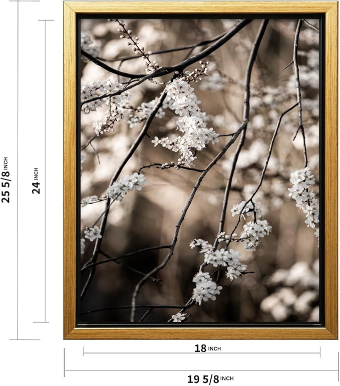 Monem Art Cherry Blossom Branch Photography Print - Moody Botanical Nature Art Poster - Wall Decor for Living Room, Bedroom or Office - 18x24 Gold Framed CANVAS Wall Art by Mareike Bohmer
