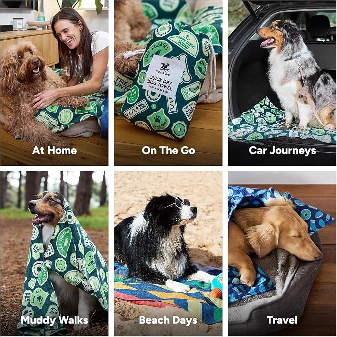 Dock & Bay Pet Towel - Super Absorbent & Quick Drying Dog Towels with Bag - 100% Recycled - Dog & Bay Club, Large (120x70cm, 47x27)