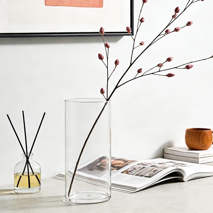 Acrylic Flower Vase Cylinder, 2 Packs, 7.87" Tall Clear Plastic Vase for Centerpieces - Shatterproof Wedding, Event & Home Decor Vase,7.87" Tall Round - 2 Pcs, Clear