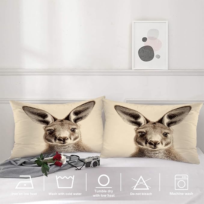 Shrahala Cute Kangaroo Pillowcases, Sepia Toned Kangaroo Portrait Lumbar Pillow Cover Decorative Blended Double-Sided No Inserts for Bedroom Sofa Living Room Set of 2 (26 x 20 in)