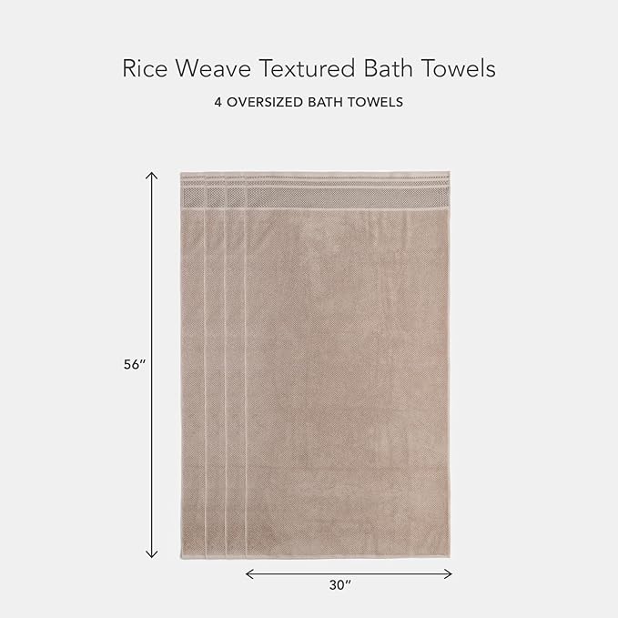 Texere 100% Organic Cotton Rice Weave Jacquard 700 GSM Luxury Bath Towel Sets - Ultra Soft and Absorbent Hotel and Spa Quality (Rice Weave, Oxford Tan, 4 Bath Towels)