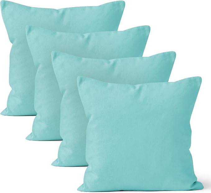 Encasa XO Throw Pillow Covers 16x16 in Set of 4 Egg Blue | No Inserts | Cotton Pillow Covers for Living Room, Bed, Sofa, Couch | Decorative Cushion Covers with Improved Zipper
