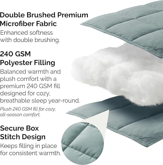 Southshore Fine Living, Inc. Lightweight Down Alternative Comforter Full, Queen Size Fluffy Duvet Insert Queen Down Comforter, Machine Washable Cozy Bedding, Steel Blue