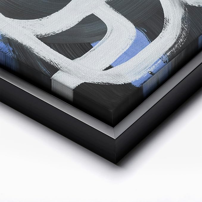 Monem Art Bold Blue Brushstroke Abstract Print - Modern Textured Line Art Poster - Wall Decor for Living Room, Bedroom or Office - 8x10 Black Framed CANVAS Wall Art by Mareike Bohmer