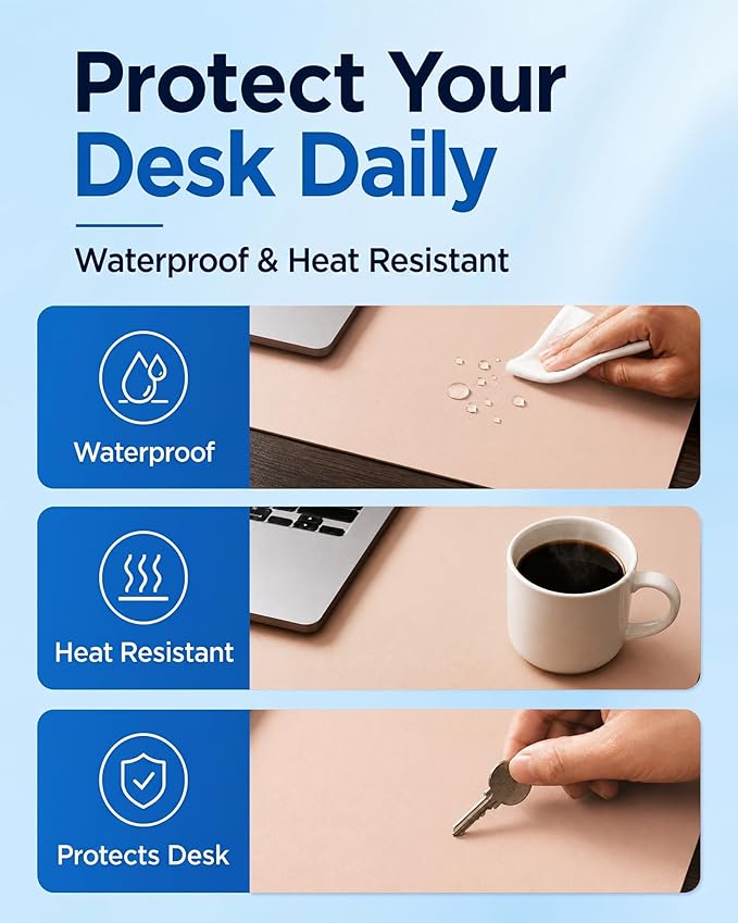 Aothia Cork Desk Mat - Dual-Sided Extra Large Desk Pad & Keyboard Mat, Long PU Leather Desk Protector, Waterproof Desktop Blotter (47" x 17", Pink)