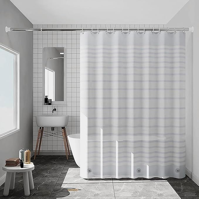 TIKABC Shower Curtain Liner, 4G PEVA Shower Liner, Plastic Waterproof Shower Curtains, 72x72 inch with Grommet Holes 3 Magnetic Weights