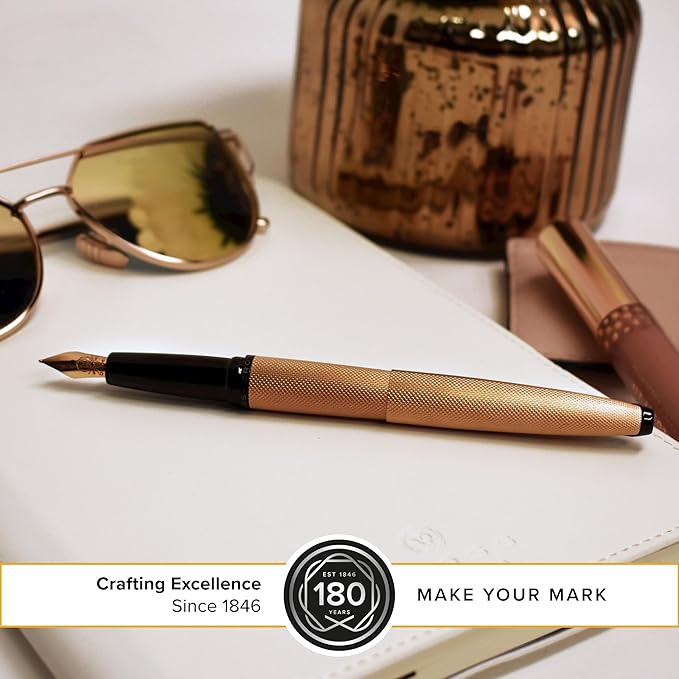 Cross ATX Brushed Rose Gold Stainless Steel Fine Nib Fountain Pen - Refillable Pen for Smooth Writing - Black Ink - Comfortable Grip - Long-Lasting - Professional Office Supplies