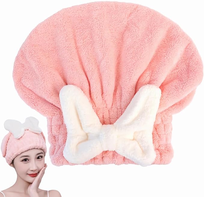 Microfiber Hair Drying Caps for Women Pink | Ultra Absorbent Hair Towels Wrap Turban,Microfiber Bath Towels Bow Shower Cap for Wet Hair,Great Hair Products Gift for Girls