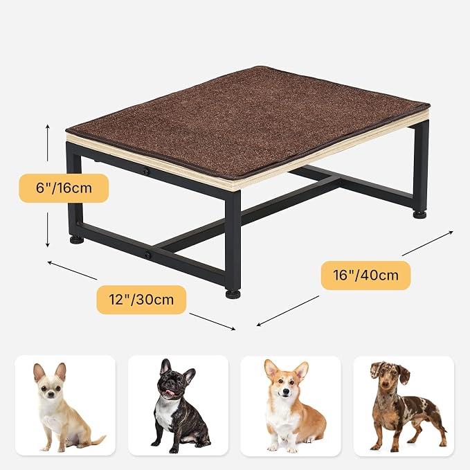 Veehoo Dog Steps Stool with Metal Frame for Couch Bed, Single Step 6" H Small Stairs for Dogs to Get on Couch with Non Slip Rug, Wooden Portable Doggie Stairs Puppy Steps Doggy Ramp Pet Ladder 16" W