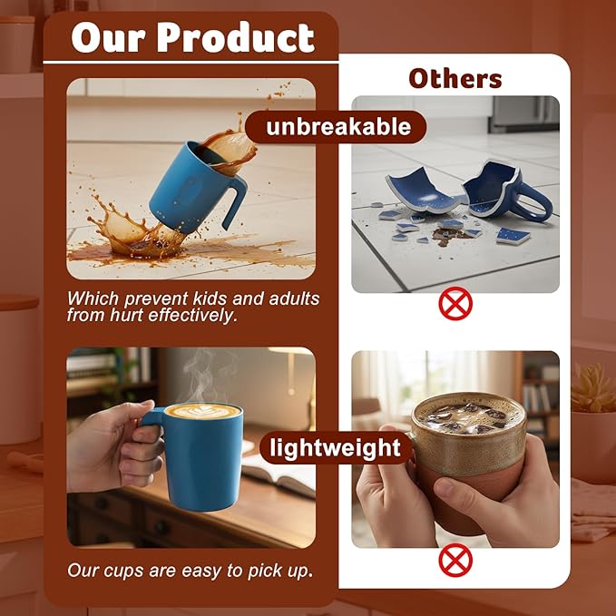 Coffee Mugs Set of 6, Wheat Straw Cups 16 OZ, Unbreakable Coffee Mugs with Handles, Reusable Tea Cup, Microwave Safe & Dishwasher Safe Coffee Tea Cups for Kitchen, Camping, RV, Multi