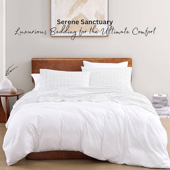 LANE LINEN 100% Organic Cotton Printed Full Size Sheet & Pillowcase Sets, 15" Deep Pocket Fully Elasticized Soft & Comfy Percale Bedding, Eco Friendly Cotton Sheets Full- Haze Grey