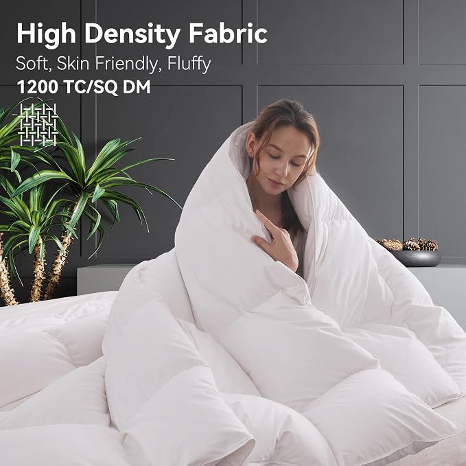 L LOVSOUL Goose Feather Down Fiber Comforter Oversize Queen Size, 100% Organic Cotton Fabric Duvet Insert,1200TC,750+Fill Power, Hotel Collection, All Season White Bedding Comforters with 8 Tabs