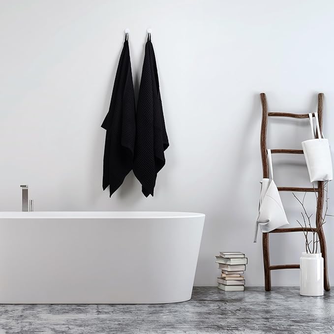 Püskül Waffle Bath Towels for Bathroom, Premium 100% Turkish Organic Cotton, 32x63 Inches, Pack of 2 (Black)