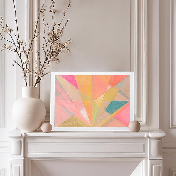 Monem Art Colorful Geometric Abstract Painting Print - Pastel Art Deco Style Art Poster - Wall Decor for Living Room, Bedroom or Office - 8x10 White Framed Wall Art by Renee Stramel