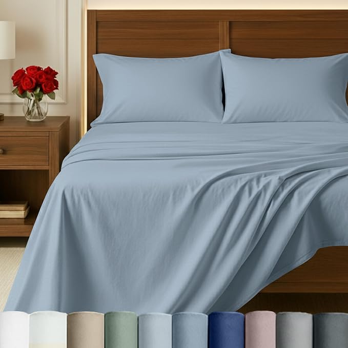 California Design Den California King Sheets Set - Certified 100% Egyptian Cotton Cal King Sheets, Soft Sateen, Deep Pockets, Durable Bedding - Steel Blue