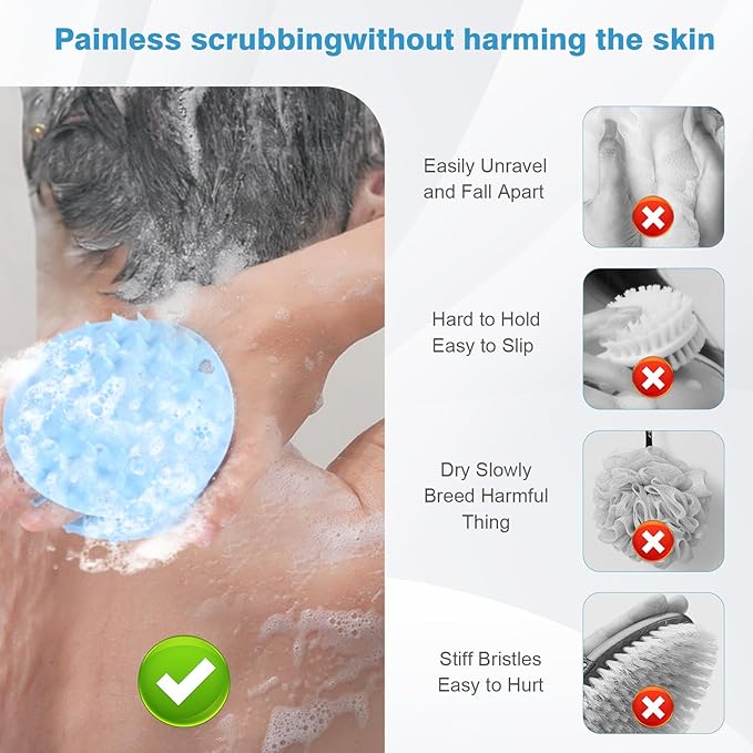 Upgraded Version Silicones Body Scrubber,Double-Sided Design Body Brush Silicone Body Scrubber Exfoliating Body Brushes for Suitable Showering All Skin Types,Environmentally Friendly Silicone loofah