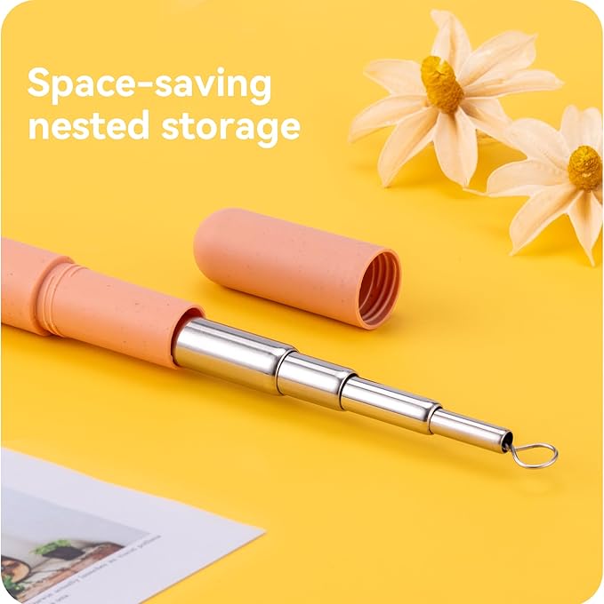4-Pack Stainless Steel Straw Set - 215mm (8.5") Length, 6/8/10/12mm (0.24"/0.31"/0.39"/0.5") Diameters - Fits Coffee, Smoothies & All Cup Sizes - Reusable & Dishwasher Safe(Beige)