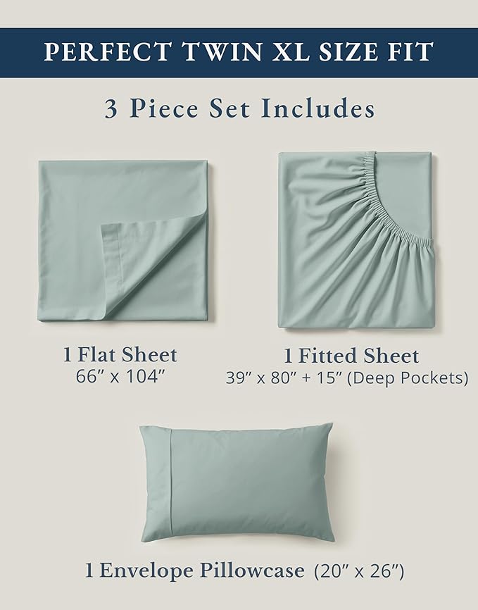 LANE LINEN 100% Organic Cotton Bed Sheets Extra Long Twin, Soft & Comfy Fully Elasticized Percale Perfect for Hospital Bed & Dorm Room, Low Pilling Machine Washable Twin XL Sheet- French Blue