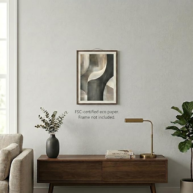Moonow7 Flowing Harmony Abstract Artwork, Neutral-Toned Wall Art for Modern Bedroom or Office, Unframed Size 30x40 cm / 12x16″